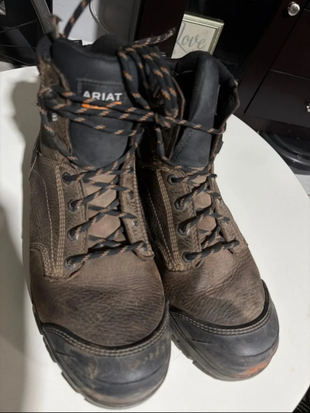 Ariat Men's Brown Leather Work Boots with Black Toe Caps